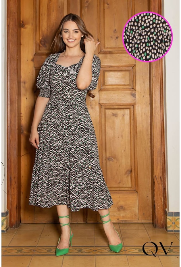 VESTIDO VISCOLINHO POÁ LASTEX NAS COSTAS PRETO - VALENTINA SIRRAH VESTIDO VISCOLINHO POÁ LASTEX NAS COSTAS PRETO - VALENTINA SIRRAH