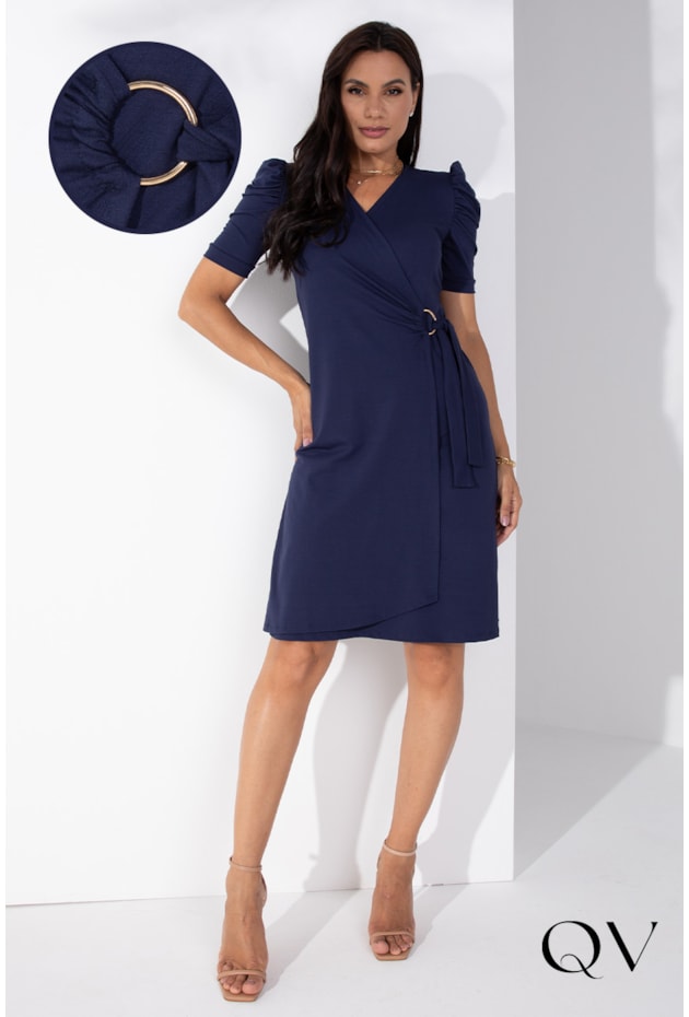 VESTIDO VISCOLYCRA TRANSPASSADO MARINHO - LEKAZIS