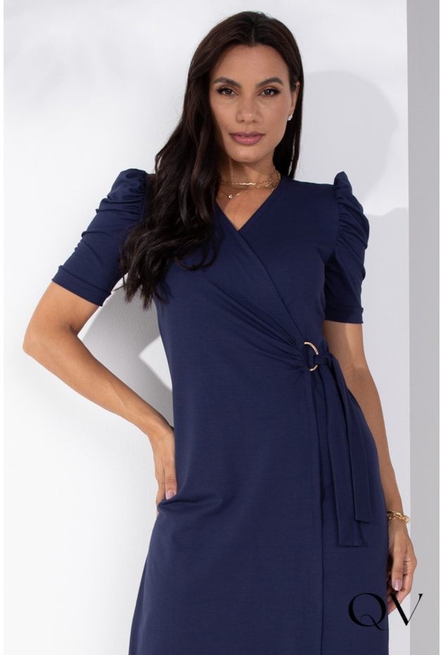 VESTIDO VISCOLYCRA TRANSPASSADO MARINHO - LEKAZIS