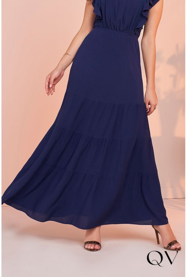 VESTIDO VISCOSE COM BABADOS MARINHO - FASCÍNIUS VESTIDO VISCOSE COM BABADOS MARINHO - FASCÍNIUS