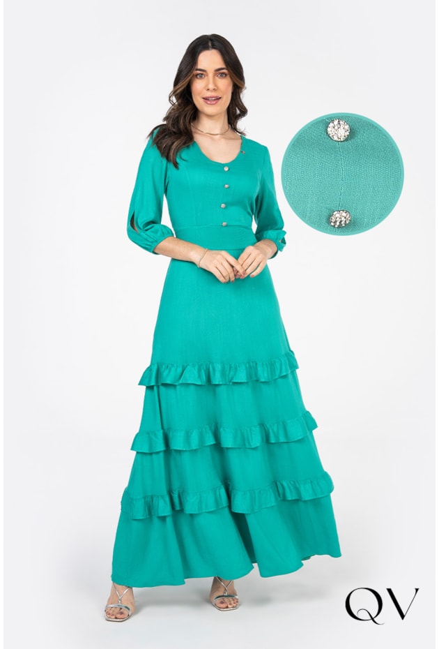 VESTIDO VISCOSE COM BABADOS VERDE - VIA TOLENTINO VESTIDO VISCOSE COM BABADOS VERDE - VIA TOLENTINO