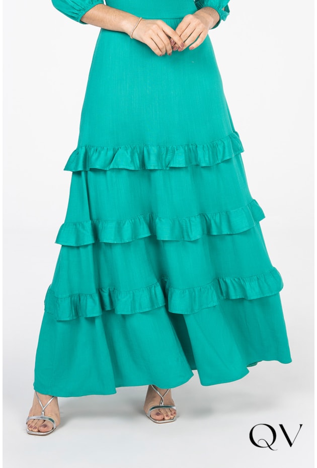 VESTIDO VISCOSE COM BABADOS VERDE - VIA TOLENTINO VESTIDO VISCOSE COM BABADOS VERDE - VIA TOLENTINO