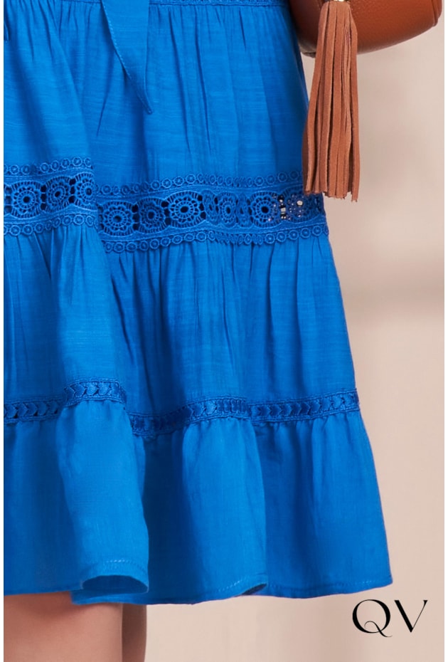 VESTIDO VISCOSE COM ENTREMEIOS AZUL - FASCÍNIUS