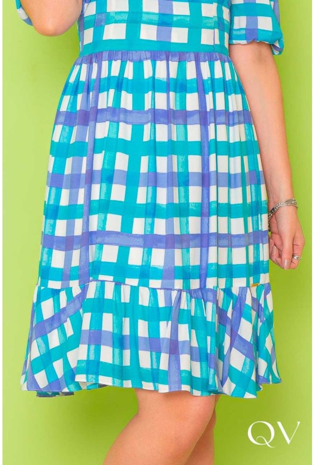 VESTIDO VISCOSE COM ESTAMPA ABSTRATA XADREZ - PURO SHARMY VESTIDO VISCOSE COM ESTAMPA ABSTRATA XADREZ - PURO SHARMY