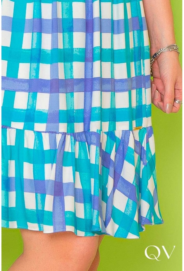 VESTIDO VISCOSE COM ESTAMPA ABSTRATA XADREZ - PURO SHARMY VESTIDO VISCOSE COM ESTAMPA ABSTRATA XADREZ - PURO SHARMY