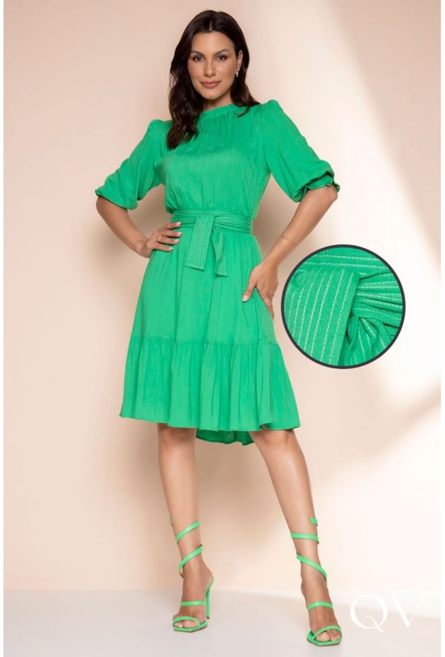 VESTIDO VISCOSE COM FAIXA VERDE - LEKAZIS VESTIDO VISCOSE COM FAIXA VERDE - LEKAZIS