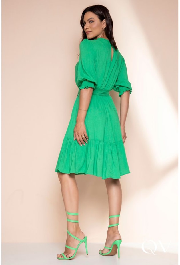 VESTIDO VISCOSE COM FAIXA VERDE - LEKAZIS VESTIDO VISCOSE COM FAIXA VERDE - LEKAZIS