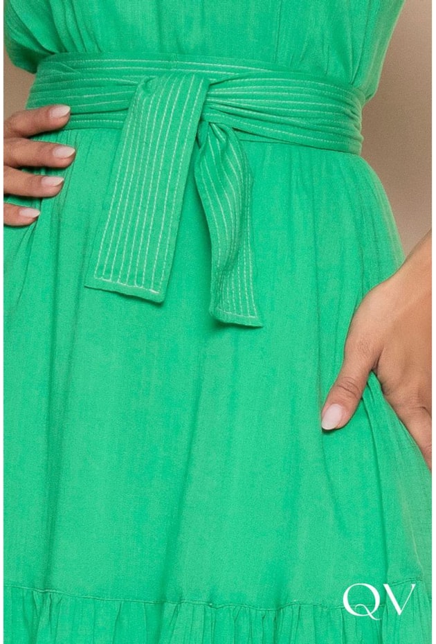 VESTIDO VISCOSE COM FAIXA VERDE - LEKAZIS