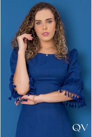 VESTIDO VISCOSE MAXI MIDI AZUL MARINHO - PURO SHARMY