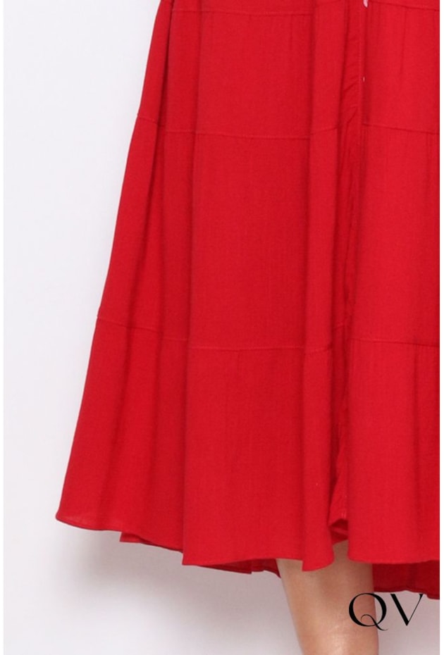 VESTIDO VISCOSE MAXI MIDI COM BOTÕES VERMELHO - LEKAZIS