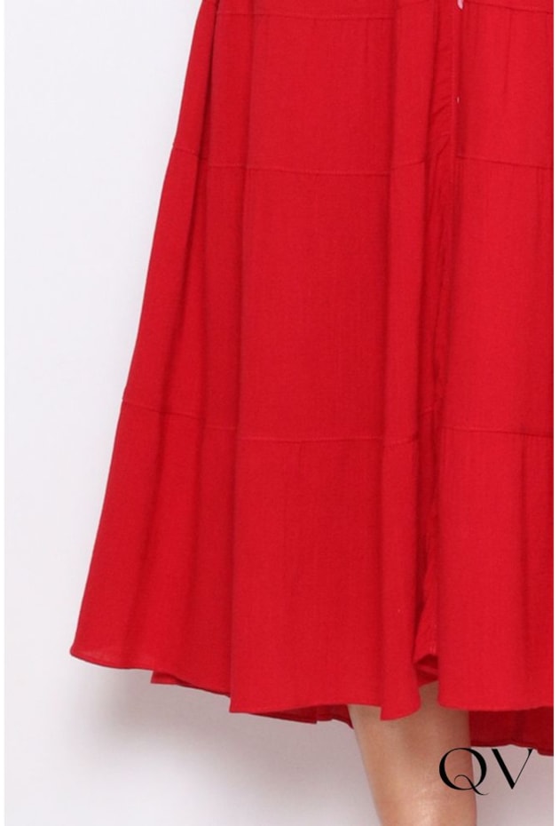 VESTIDO VISCOSE MAXI MIDI COM BOTÕES VERMELHO - LEKAZIS VESTIDO VISCOSE MAXI MIDI COM BOTÕES VERMELHO - LEKAZIS