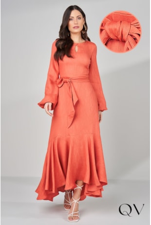 VESTIDO VISCOSE MAXI MIDI CORAL - TITANIUM JEANS