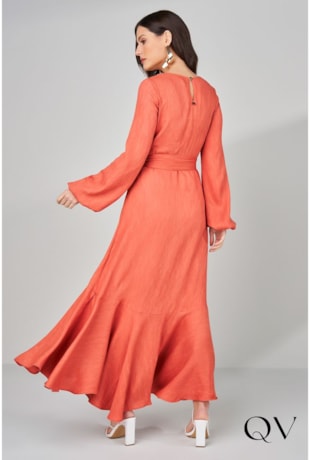 VESTIDO VISCOSE MAXI MIDI CORAL - TITANIUM JEANS