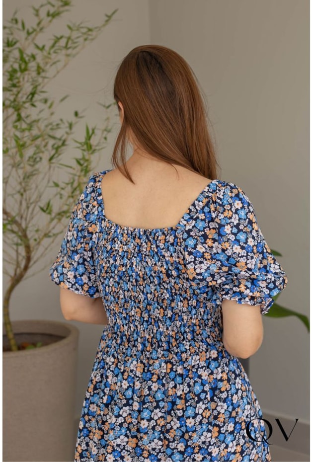 VESTIDO VISCOSE MAXI MIDI FLORAL AZUL - VALENTINA SIRRAH