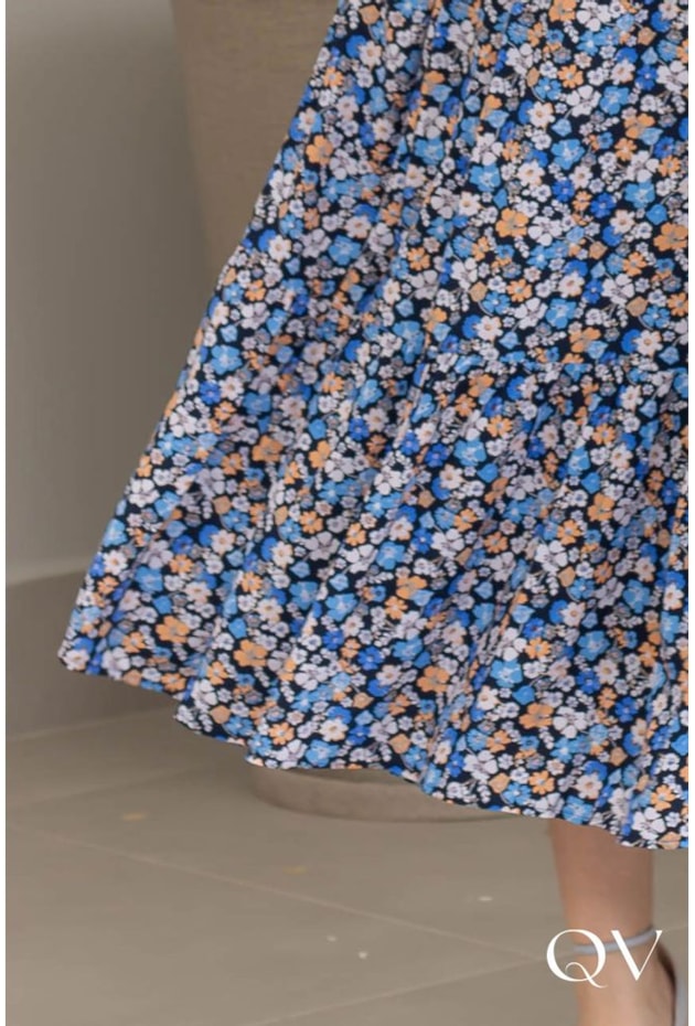 VESTIDO VISCOSE MAXI MIDI FLORAL AZUL - VALENTINA SIRRAH