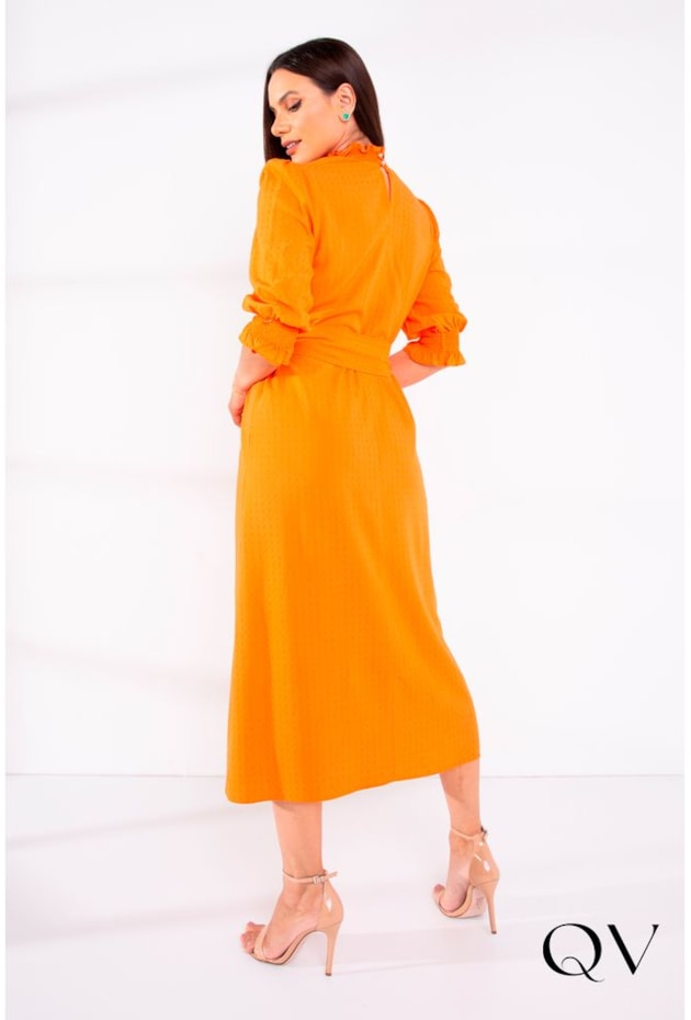 VESTIDO VISCOSE MAXI MIDI LARANJA - LEKAZIS