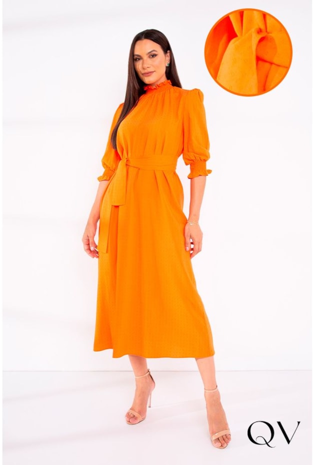 VESTIDO VISCOSE MAXI MIDI LARANJA - LEKAZIS