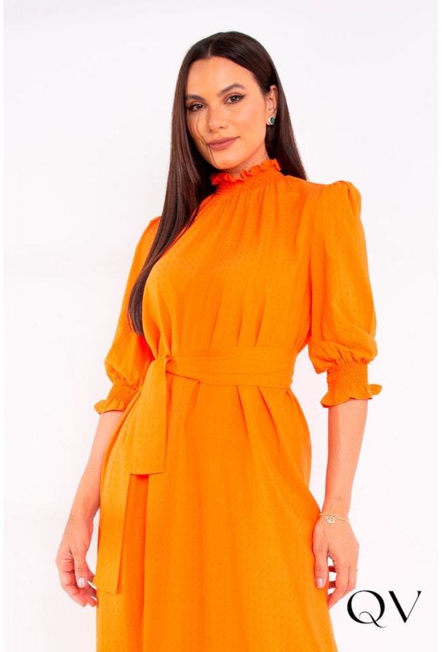 VESTIDO VISCOSE MAXI MIDI LARANJA - LEKAZIS