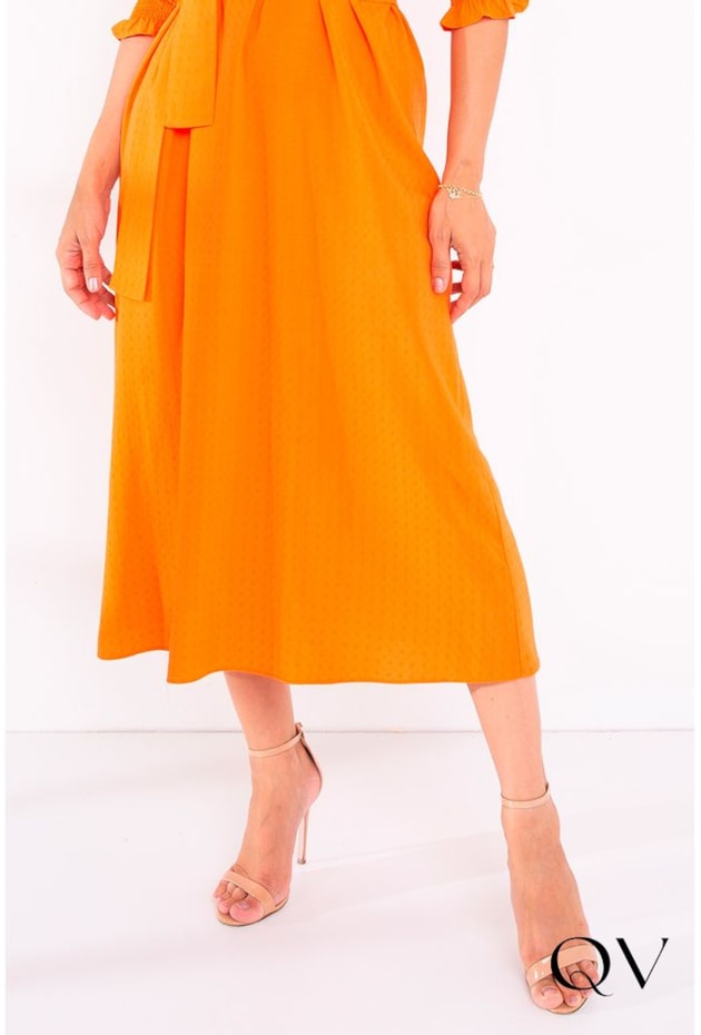 VESTIDO VISCOSE MAXI MIDI LARANJA - LEKAZIS