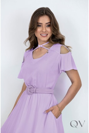 VESTIDO VISCOSE VAZADOS LILÁS - VIA TOLENTINO
