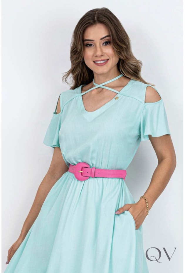 VESTIDO VISCOSE VAZADOS VERDE - VIA TOLENTINO VESTIDO VISCOSE VAZADOS VERDE - VIA TOLENTINO