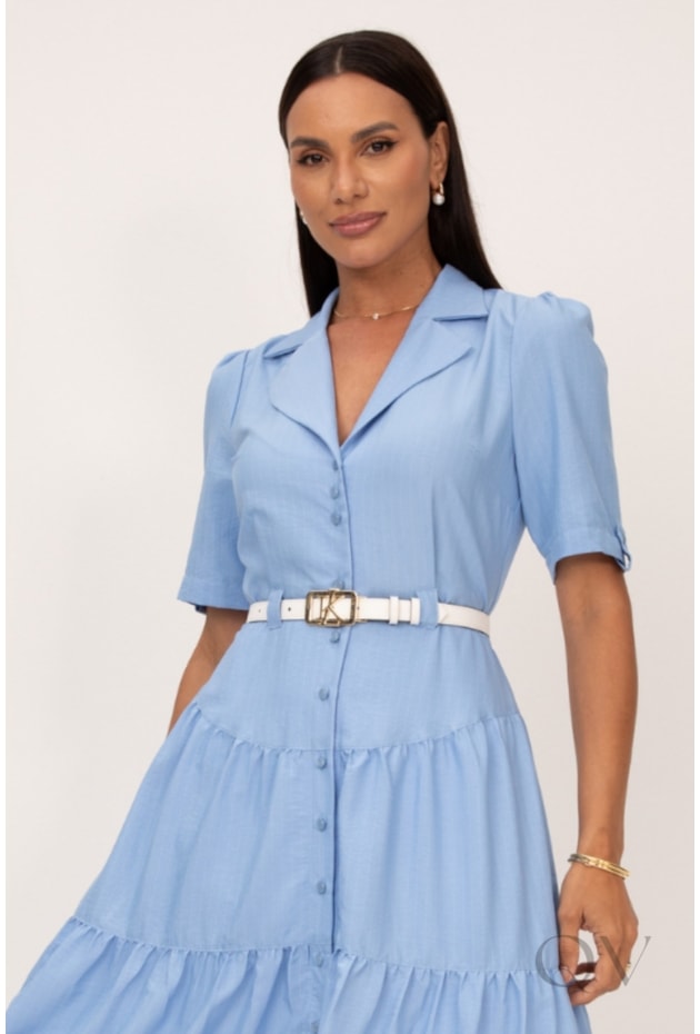 VESTIDOS TRÊS MARIAS MIDI EM RISCA DE GIZ CLASSIC AZUL - LEKAZIS