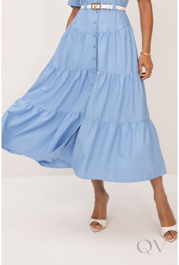 VESTIDOS TRÊS MARIAS MIDI EM RISCA DE GIZ CLASSIC AZUL - LEKAZIS VESTIDOS TRÊS MARIAS MIDI EM RISCA DE GIZ CLASSIC AZUL - LEKAZIS